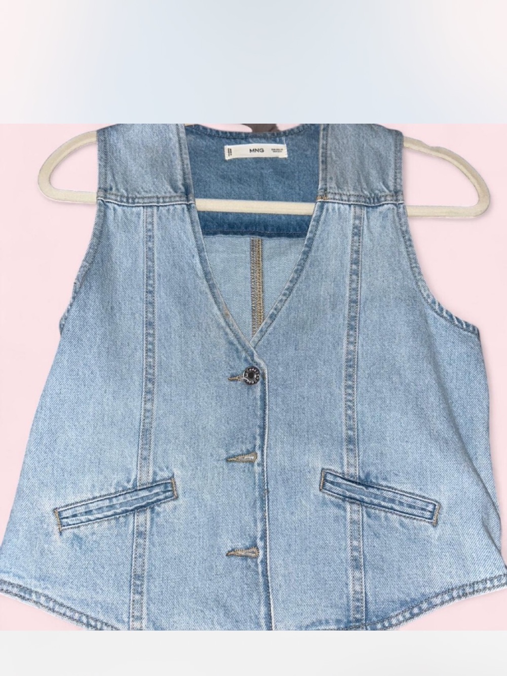 Mango Light Blue Denim Button Vest